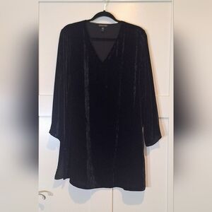 Eileen Fisher Velvet Velour Black Shift Mini Dress Silk Rayon Size Large